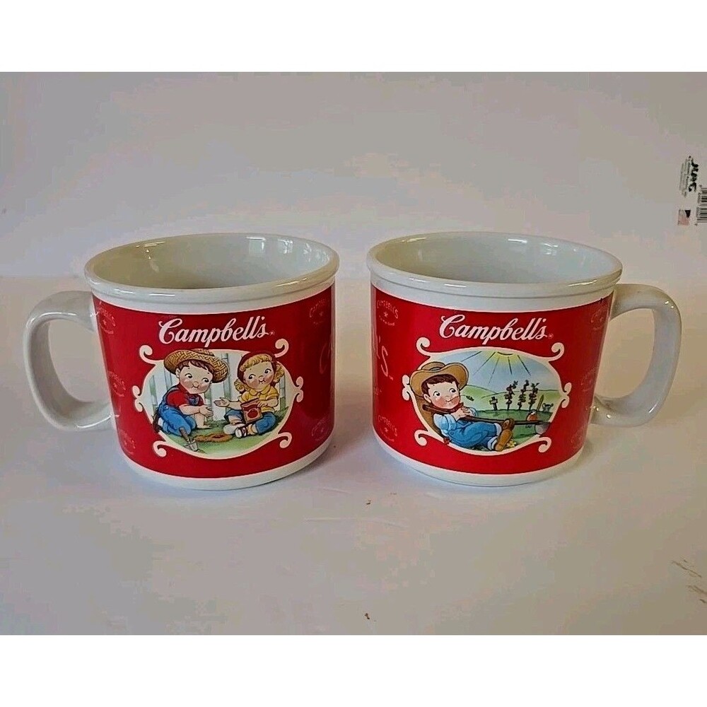 Two Vintage 2002 Campbell's Soup Kid Bowl Coffee Mug Cup Set Houston Harvest